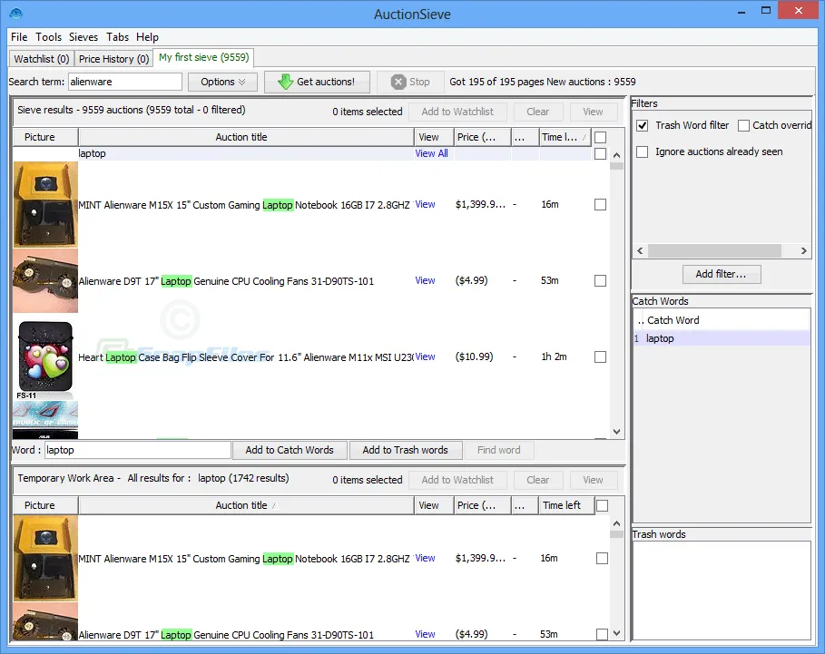 AuctionSieve Screenshot 1