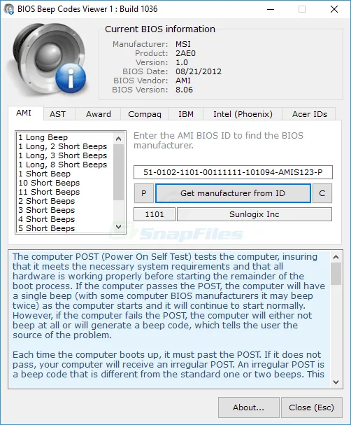 BIOS Beepcodes Viewer Screenshot 1