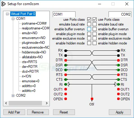 Null-modem Emulator (com0com) Screenshot 1