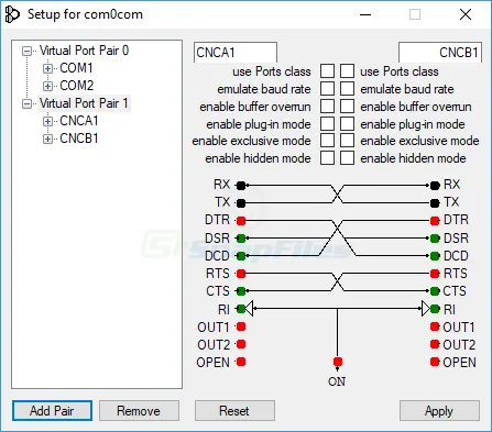 Null-modem Emulator (com0com) Screenshot 2