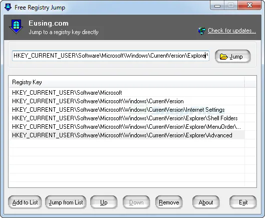 Free Registry Jump Screenshot 1