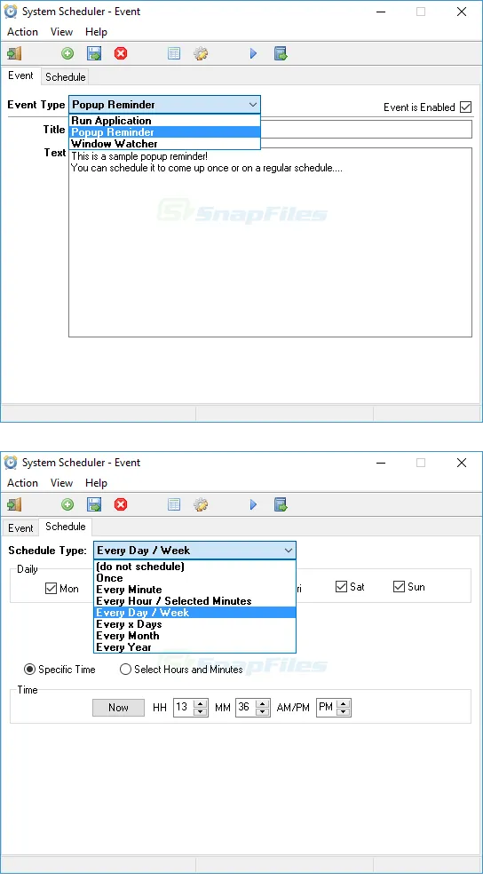 System Scheduler Screenshot 2