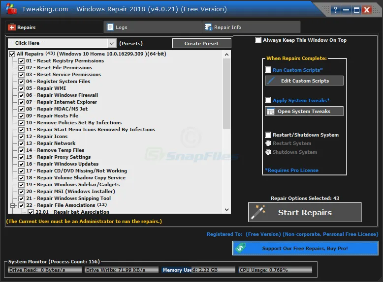 Tweaking.com Windows Repair Screenshot 1