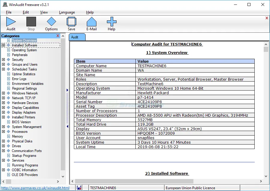 WinAudit Screenshot 1